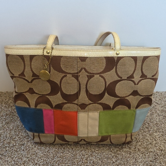 Coach Signature Brown Shoulder Bag with Multicolor Stripes - Vintage Y2K - Picture 4 of 8